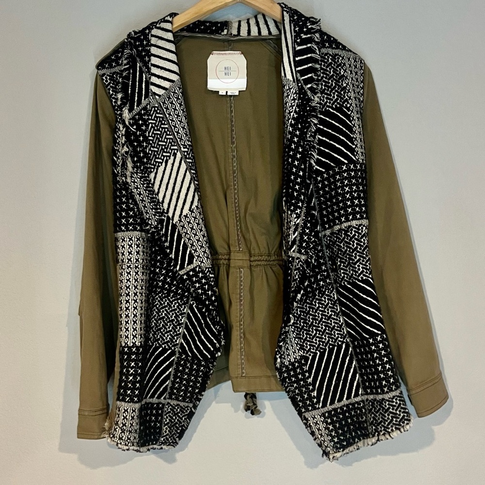 Anthropologie Hei Hei Jacket Women Medium knit army green tie waist utility coat